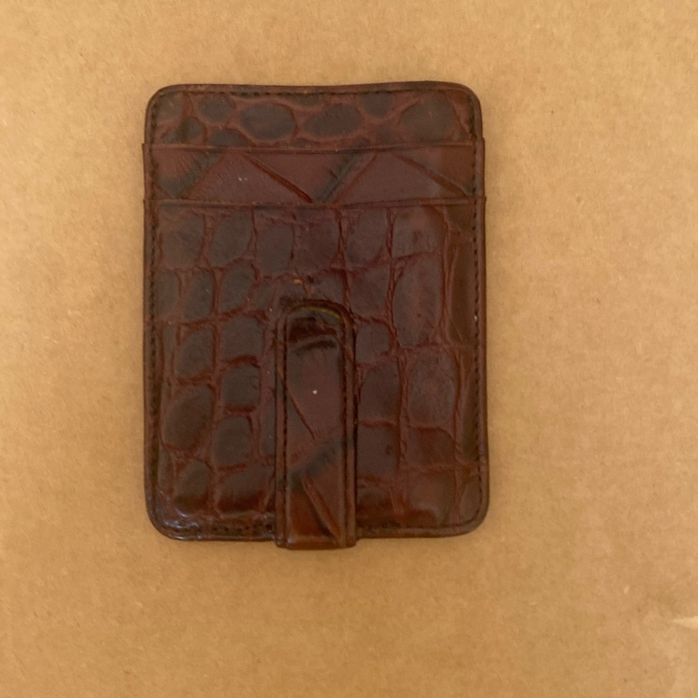 Mens Brown Leather Alligator Print money clip/ card holder